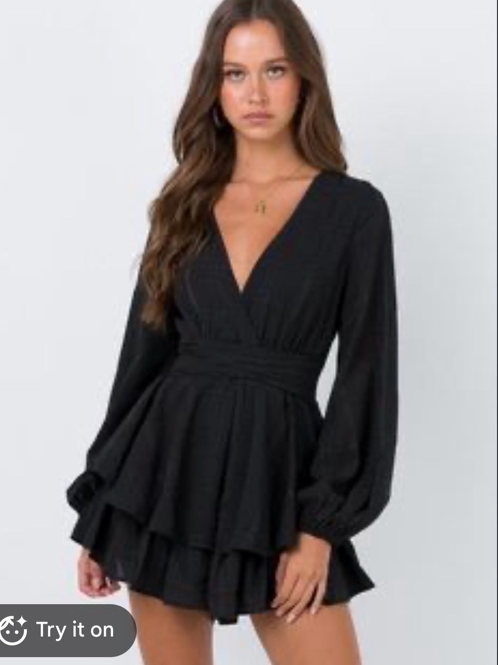 Francesca's Collections Black V-Neck Long Sleeve Ruffle romper